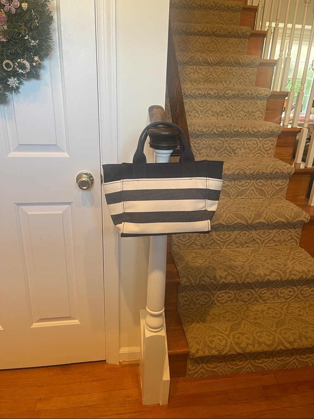 kate spade Navy and Cream Striped Canvas Tote Crossbody - Picture 16 of 17